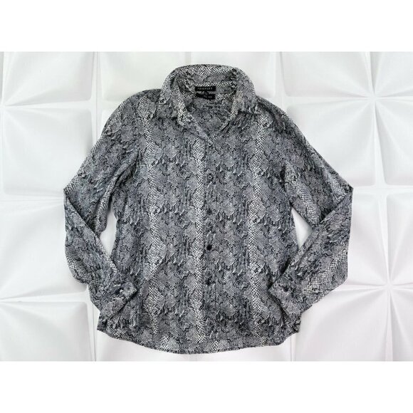 Foxcroft Sz 10 Wrinkle Free Fitted Fit Snakeskin Print m Button Up Shirt Womens - Picture 1 of 12